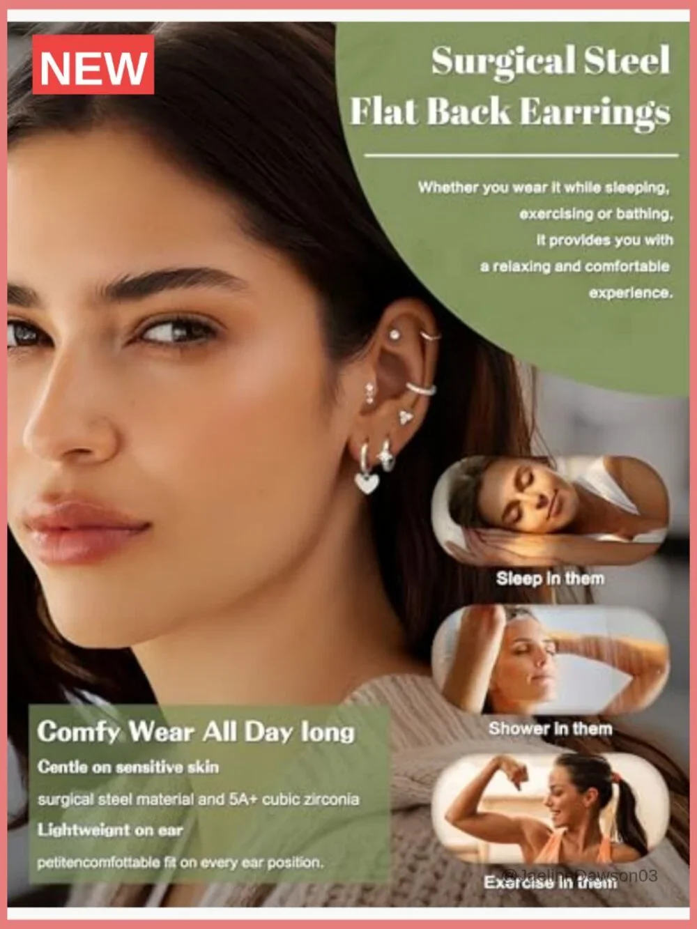21Pcs Helix Piercing Jewelry Set Flat Back Earrings Studs Hoops Tragus